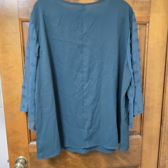 Emerald Green Blouse Sheer 3/4 Sleeve 2X - Picture 2 of 6